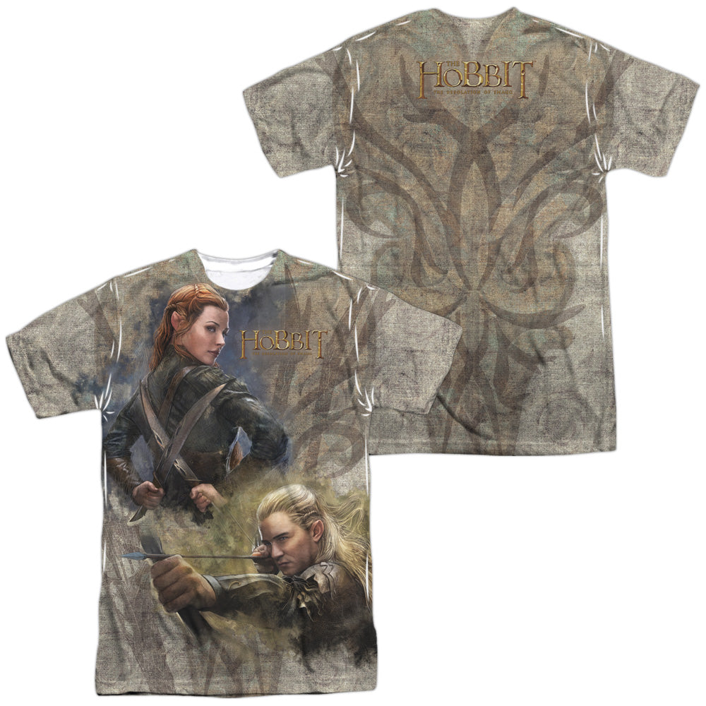 Hobbit - Elves (Front & Back Print) - Short Sleeve Adult 100% Poly Crew- White T-shirt