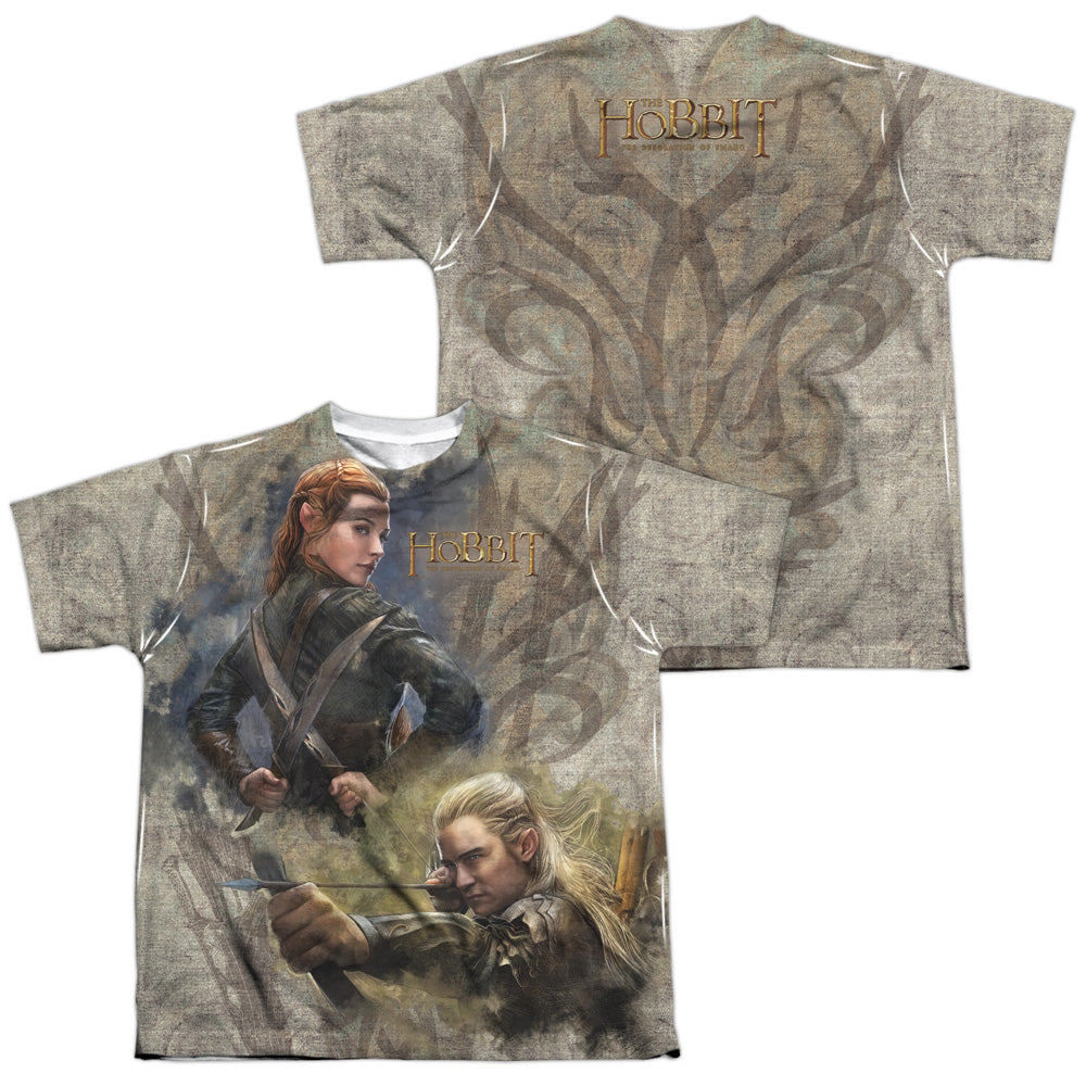 Hobbit - Elves (Front & Back Print) - Short Sleeve Youth Poly Crew - White T-shirt