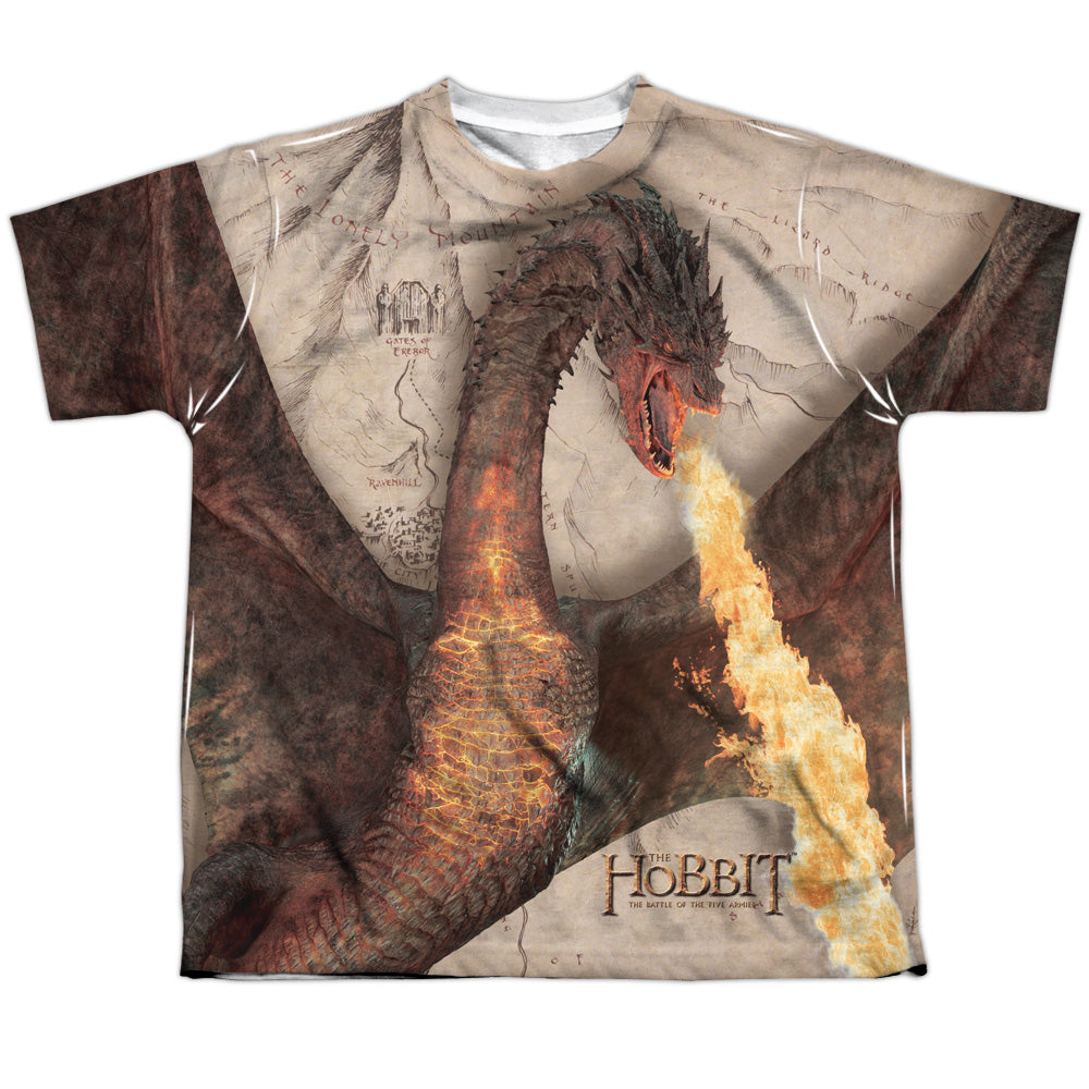 Hobbit - Smaug Attack - Short Sleeve Youth Poly Crew - White T-shirt