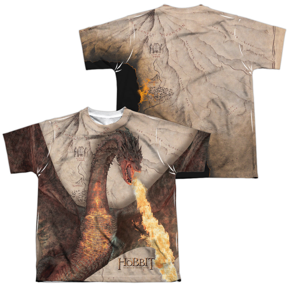 Hobbit - Smaug Attack (Front/back) - Short Sleeve Youth Poly Crew - White T-shirt