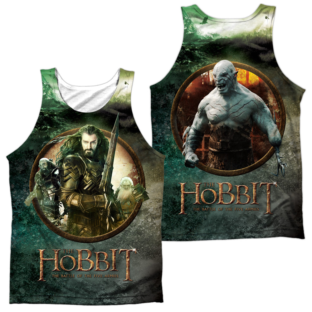 Hobbit - Dwarves Vs Azog (Front/back) - Adult 100% Poly Tank Top - White