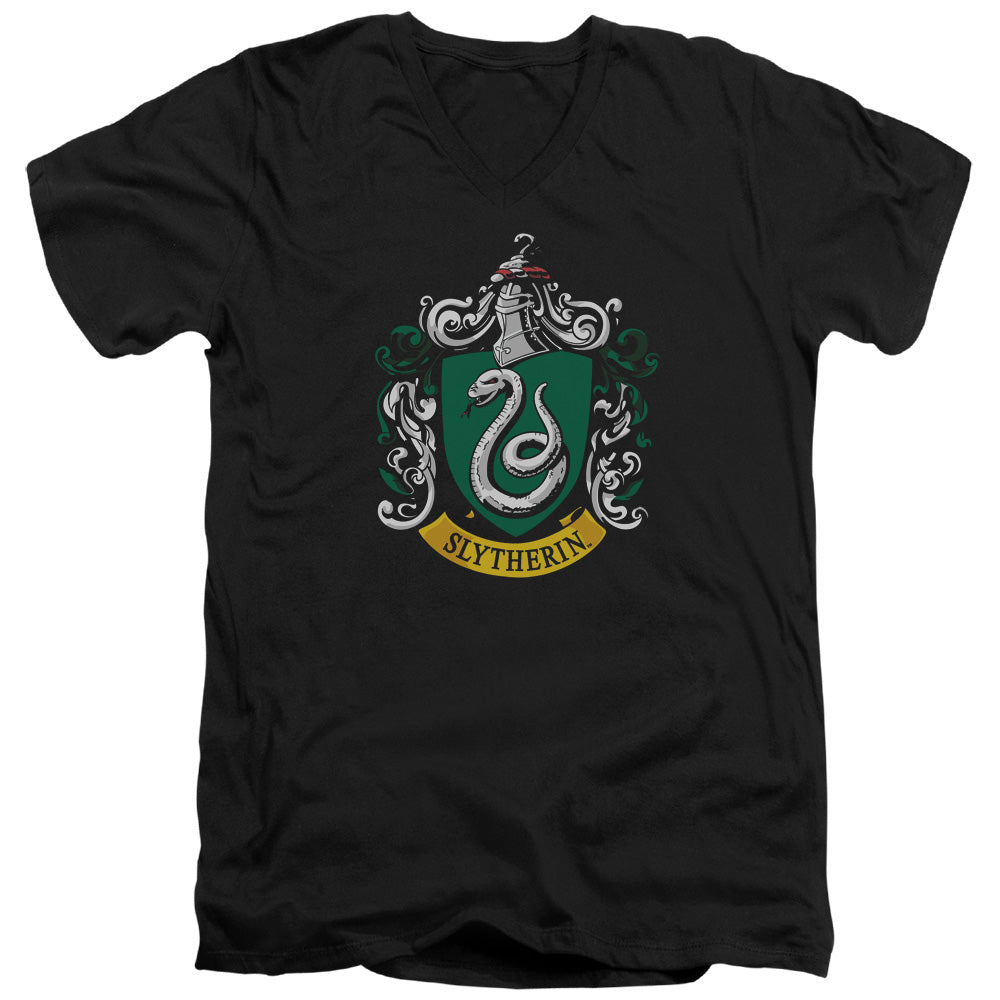 Harry Potter - Slytherin Crest - Short Sleeve Adult V-neck 30/1 - Black T-shirt