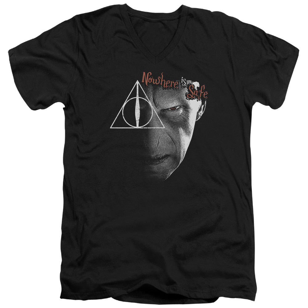 Harry Potter - Nowhere Is Safe - Short Sleeve Adult V-neck 30/1 - Black T-shirt