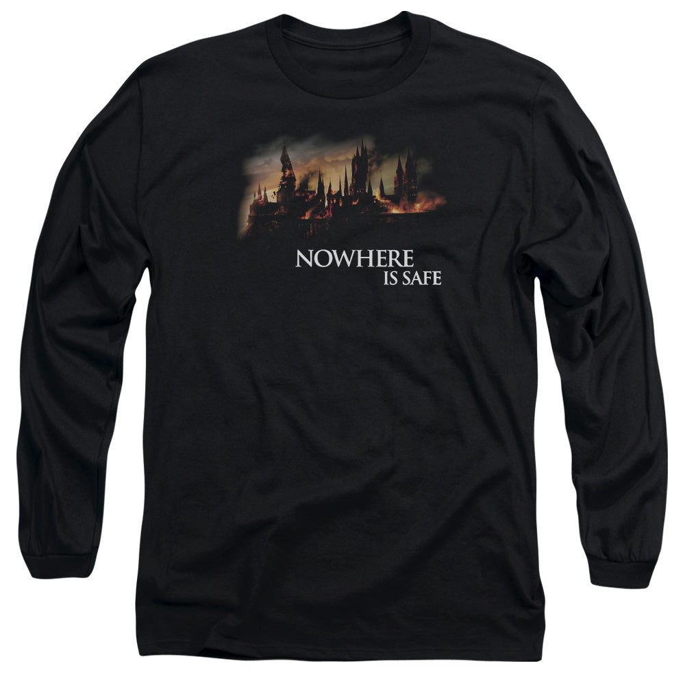 Harry Potter - Burning Hogwarts - Long Sleeve Adult 18/1 - Black T-shirt