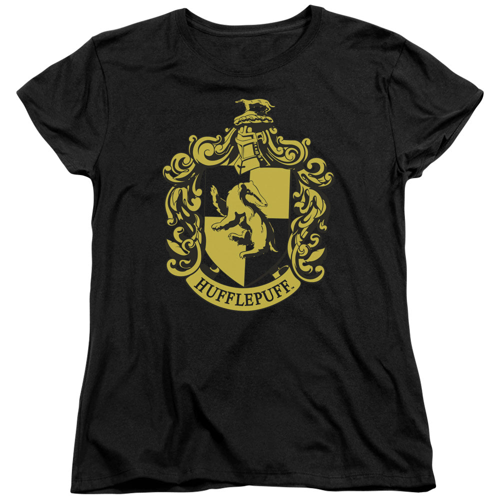 Harry Potter - Hufflepuff Crest - Short Sleeve Womens Tee - Black T-shirt