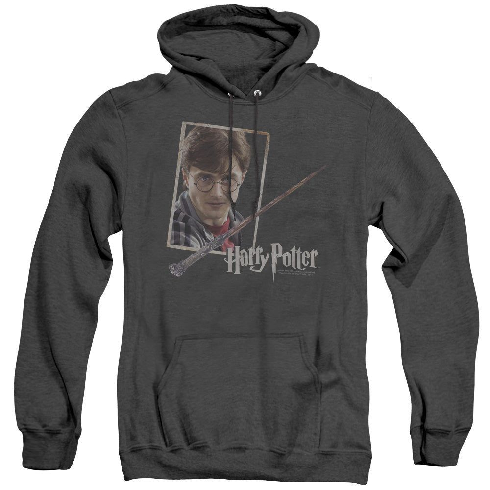Harry Potter - Harrys Wand Portrait - Adult Heather Hoodie - Black