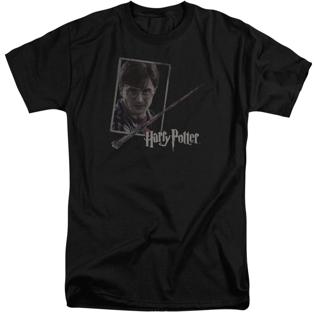 Harry Potter - Harrys Wand Portrait - Short Sleeve Adult Tall 18/1 - Black T-shirt