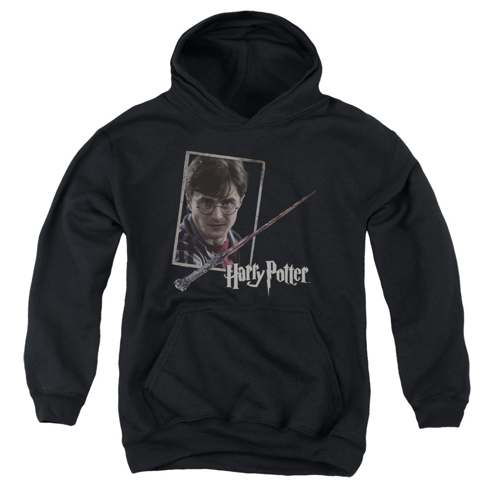 Harry Potter - Harrys Wand Portrait - Youth Pull-over Hoodie - Black