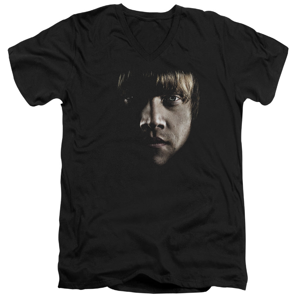 Harry Potter - Ron Poster Head - Short Sleeve Adult V-neck 30/1 - Black T-shirt