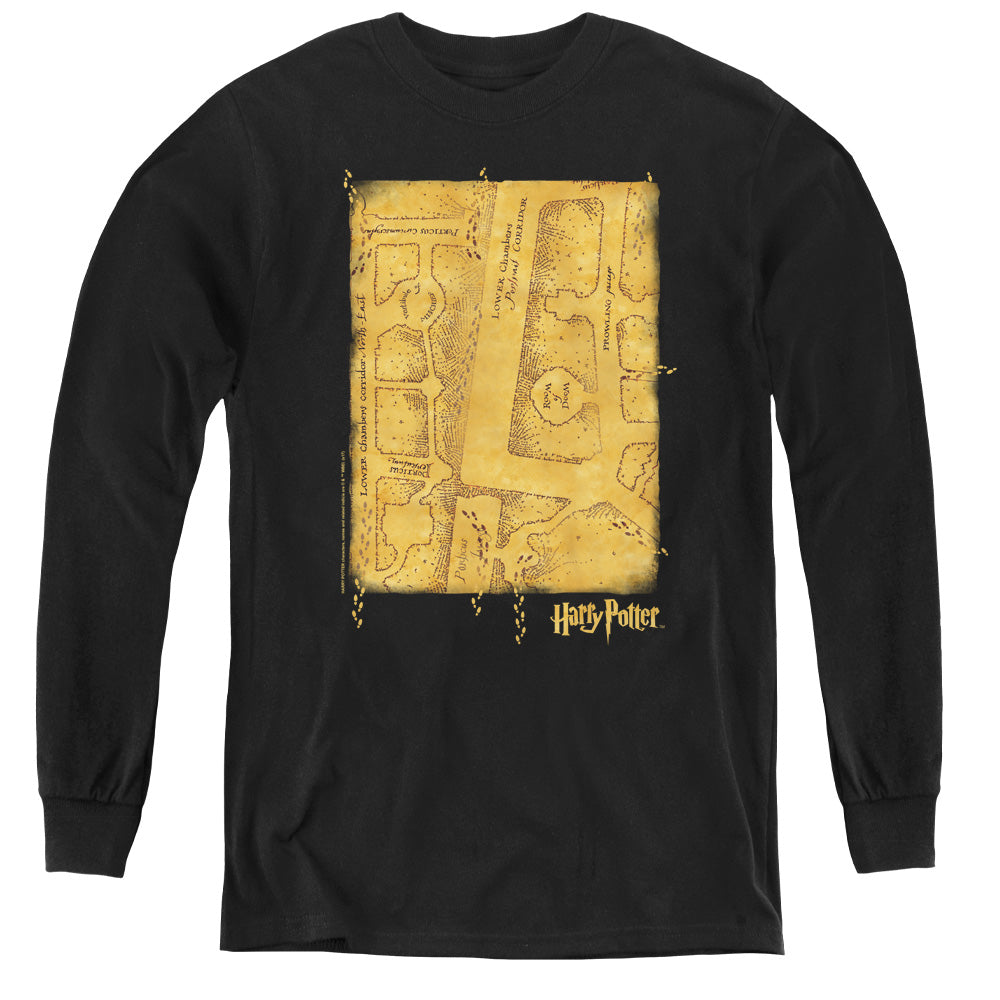 Harry Potter - Marauders Map Interior - Youth Long Sleeve Tee - Black