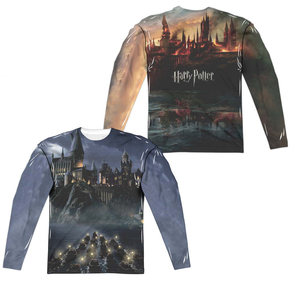 Harry Potter - Hogwarts (Front/back Print) - Long Sleeve Adult Poly Crew - White T-shirt