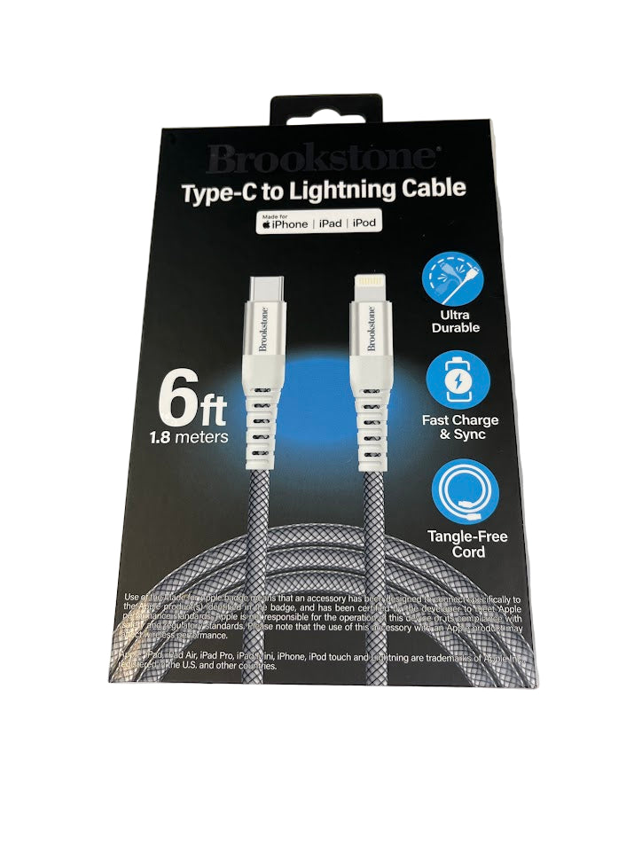 Brookstone 6ft Braided USB-C to Lightning Cable - White