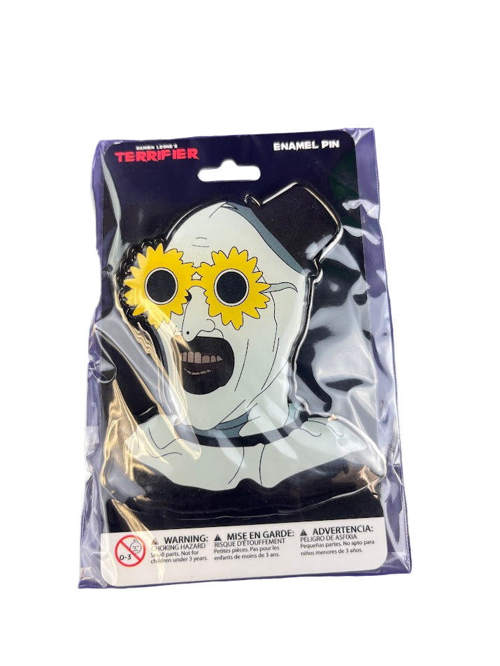 Terrifier Art with Sunflower Glasses Enamel Pin