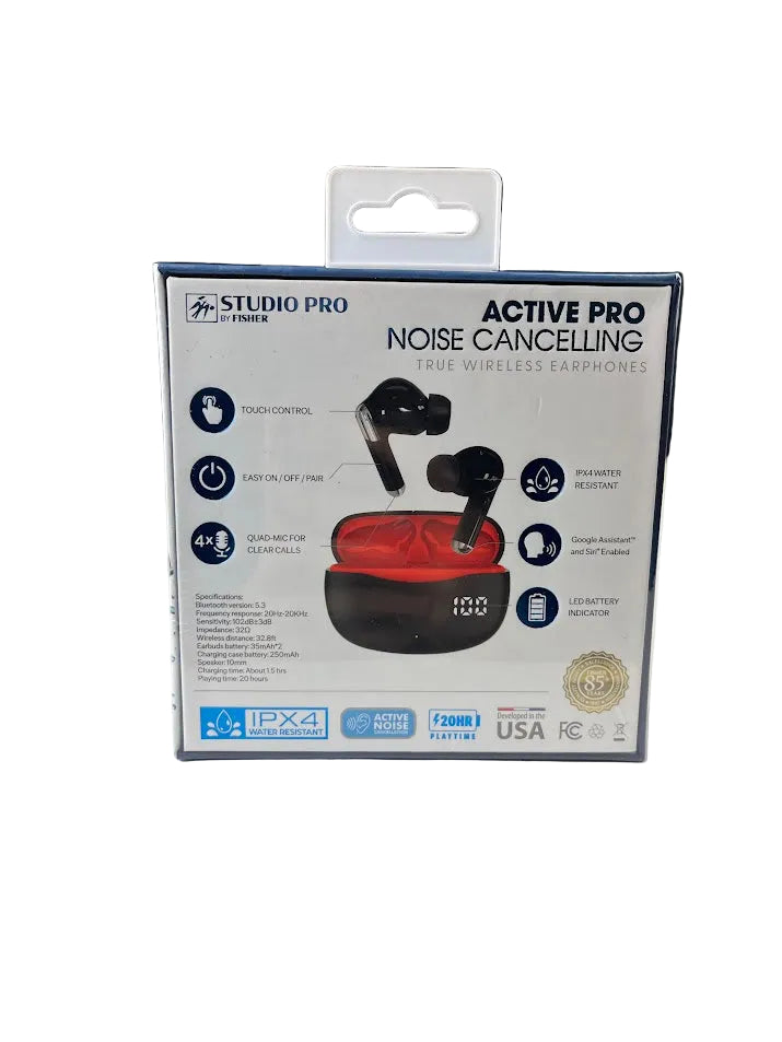 True Wirelees Active Pro Noise Cancelling Earphones - Black/Red