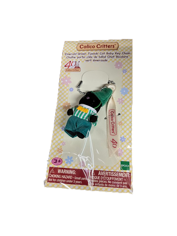Calico Critter Emerald Green Tuxedo Cat Baby Keychain