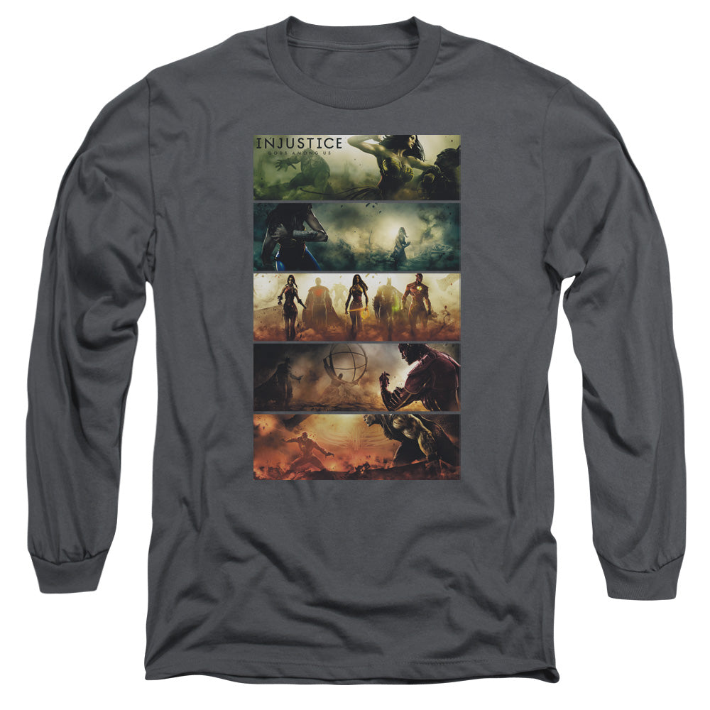 Injustice Gods Among Us - Panels - Long Sleeve Adult 18/1 - Charcoal T-shirt
