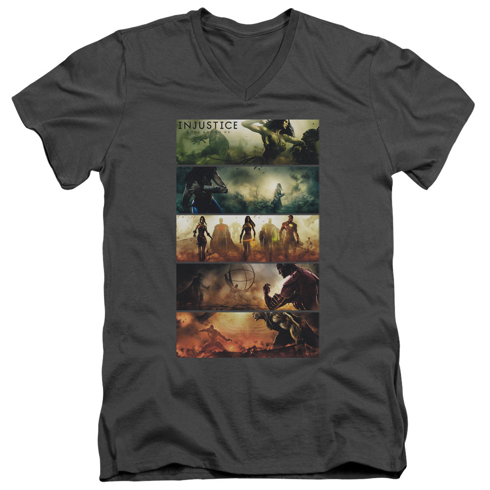 Injustice Gods Among Us - Panels - Short Sleeve Adult V-neck - Charcoal T-shirt