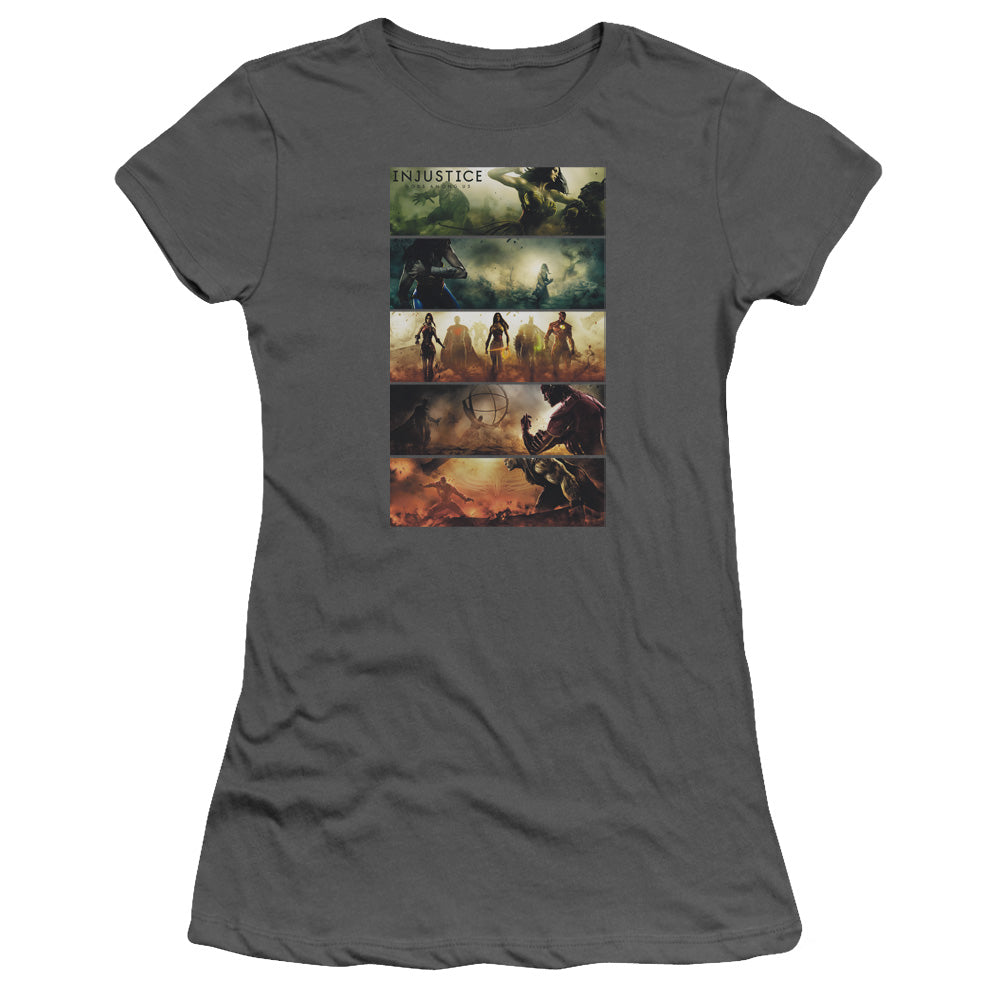 Injustice Gods Among Us - Panels - Short Sleeve Junior Sheer - Charcoal T-shirt