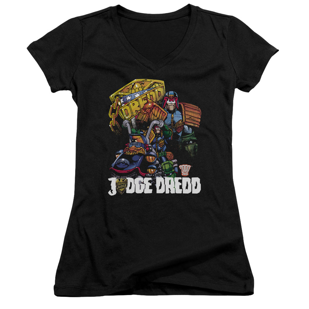 Judge Dredd - Bike And Badge - Junior V-neck - Black