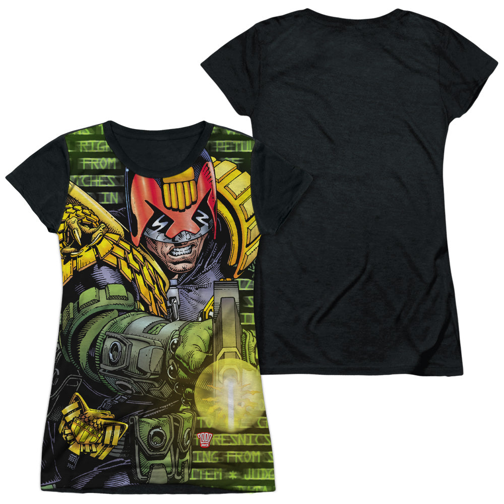 Judge Dredd - Matrix - Short Sleeve Junior Poly Black Back - White T-shirt