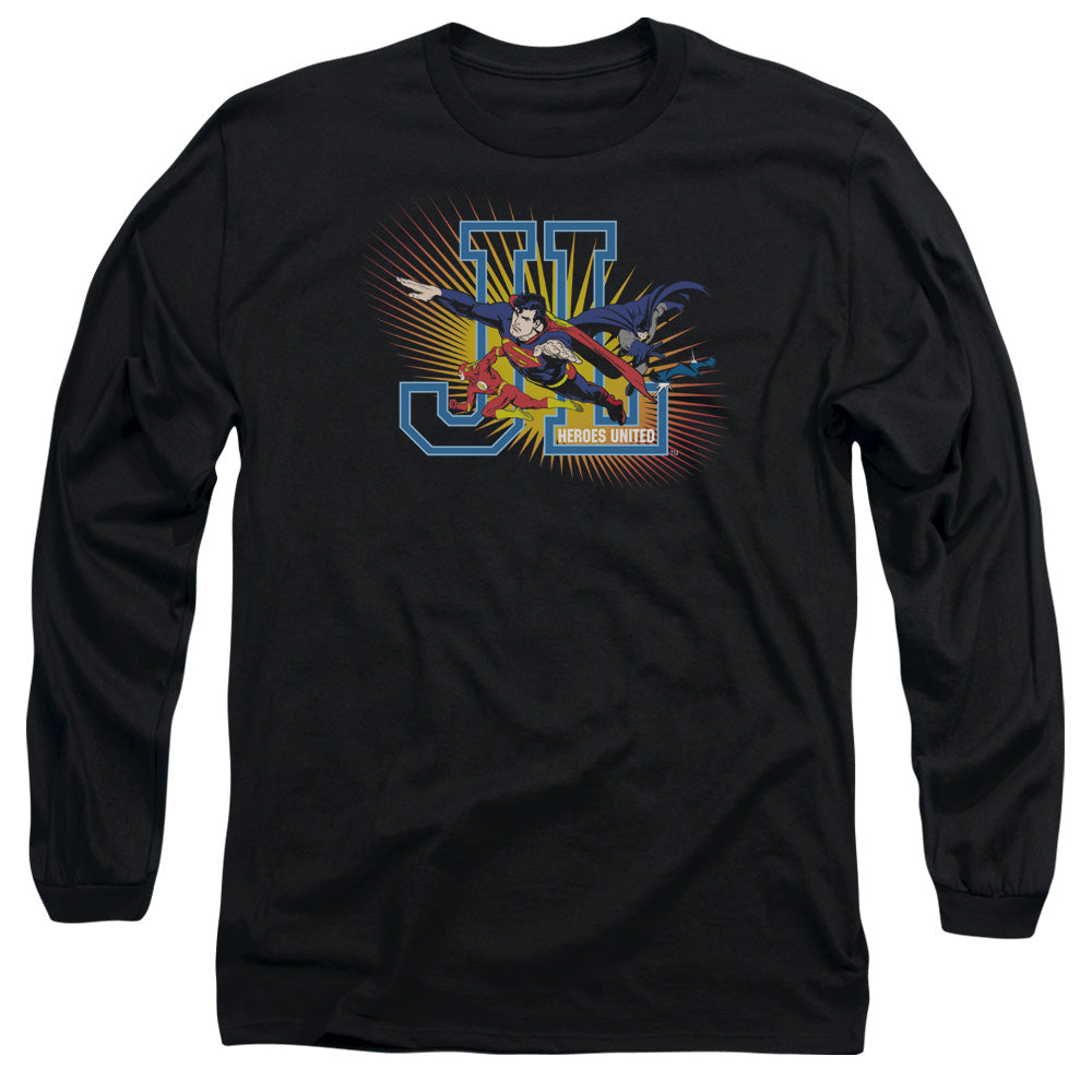 Jla - Heroes United - Long Sleeve Adult 18/1 - Black T-shirt