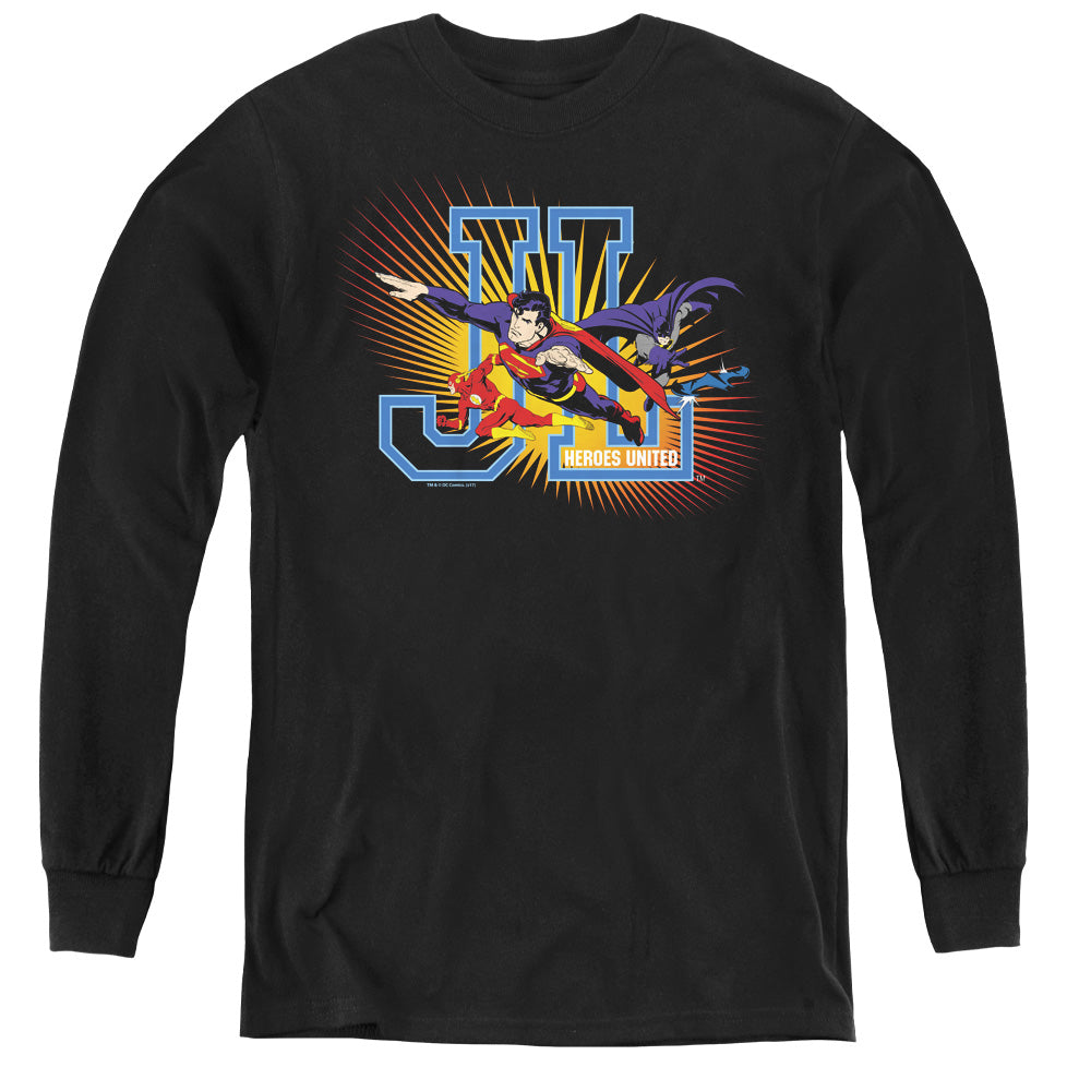 Jla - Heroes United - Youth Long Sleeve Tee - Black