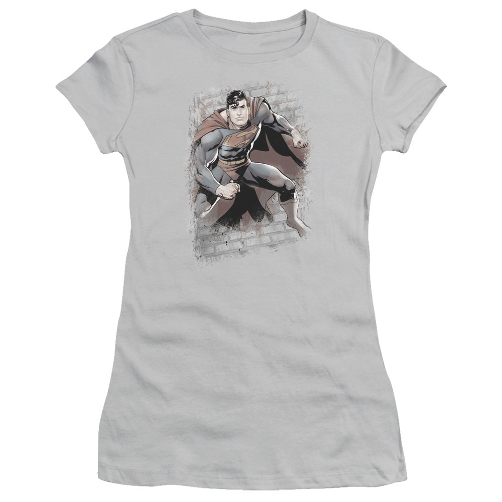 Jla - Superman Bricks - Short Sleeve Junior Sheer - Silver T-shirt