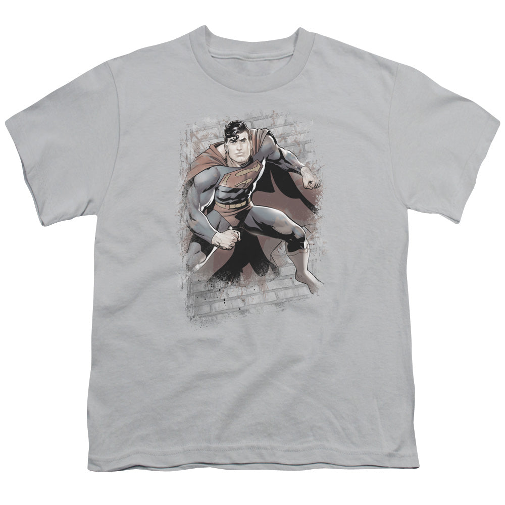 Jla - Superman Bricks - Short Sleeve Youth 18/1 - Silver T-shirt