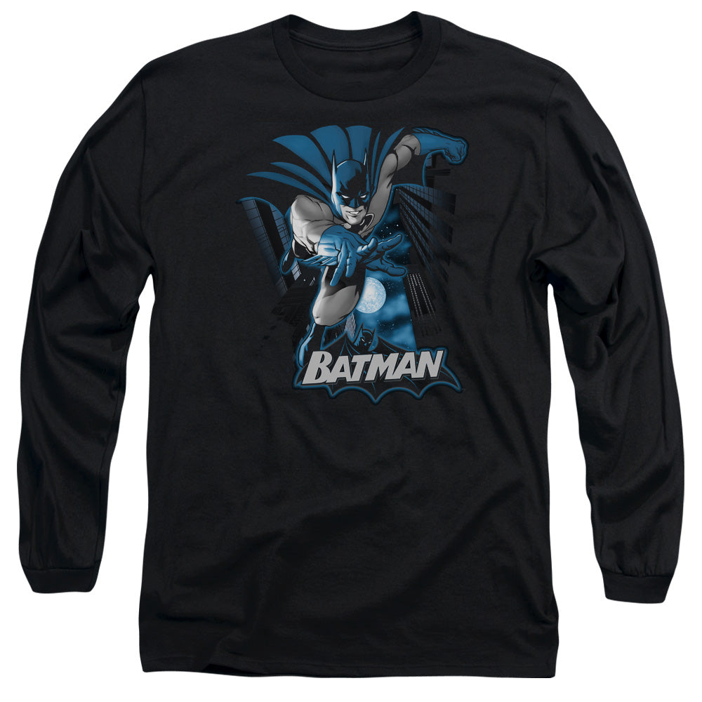 Jla - Batman Blue & Gray - Long Sleeve Adult 18/1 - Black T-shirt