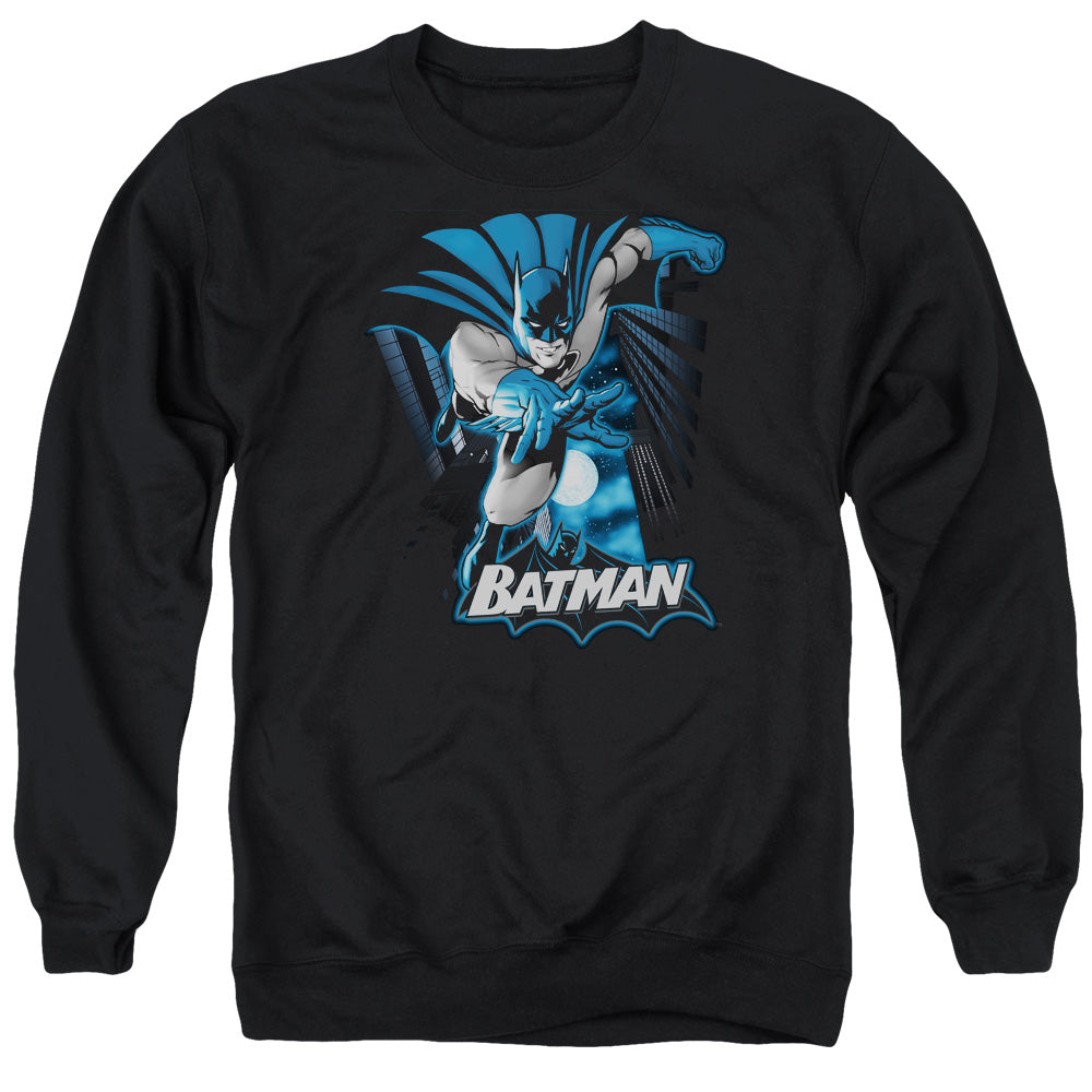 Jla - Batman Blue & Gray - Adult Crewneck Sweatshirt - Black
