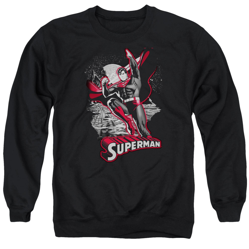 Jla - Superman Red & Gray - Adult Crewneck Sweatshirt - Black