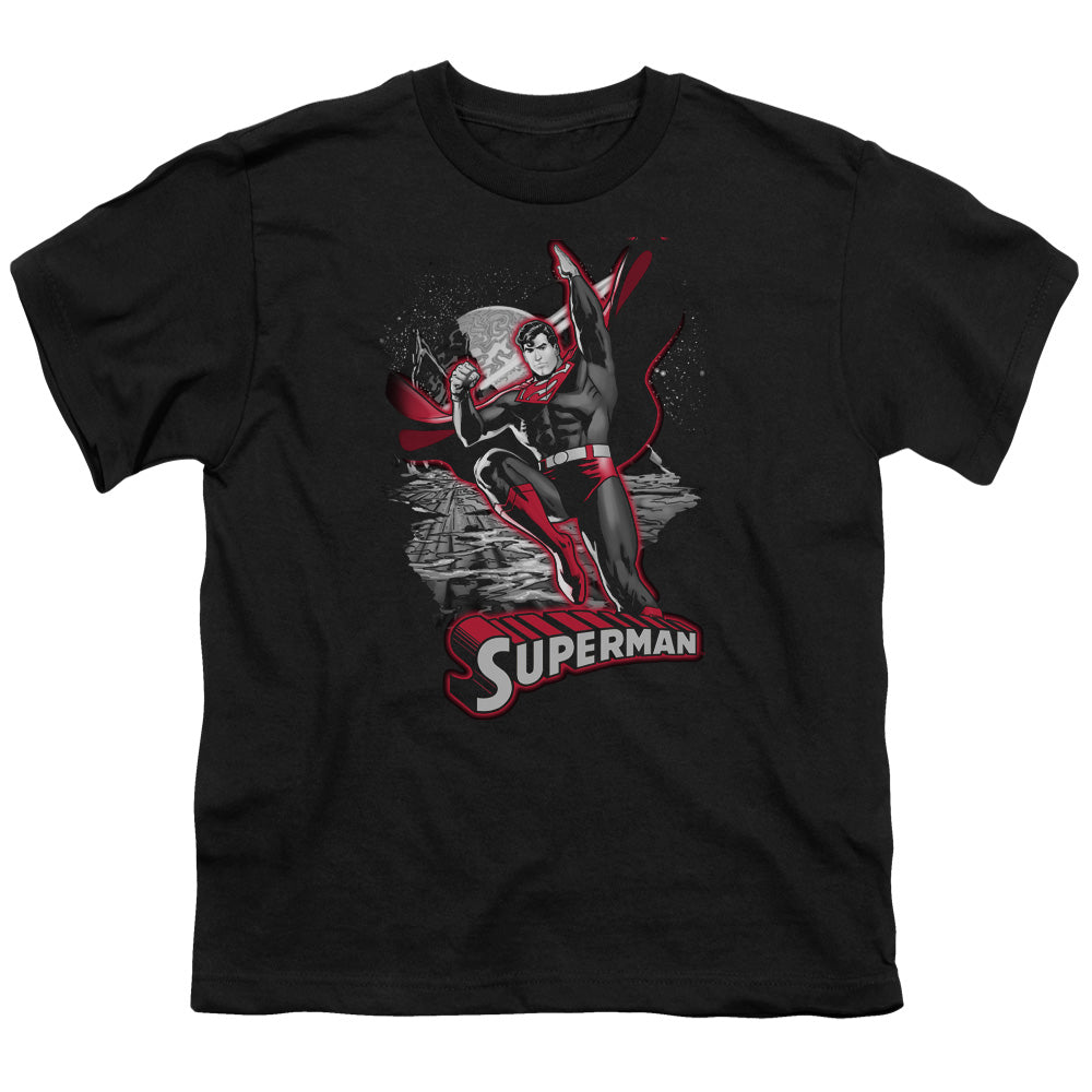 JLA SUPERMAN RED & GRAY - S/S YOUTH 18/1 - BLACK T-Shirt