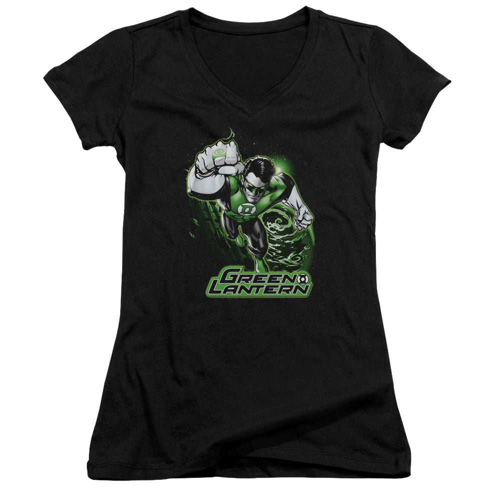 Jla - Green Lantern Green & Gray - Junior V-neck - Black