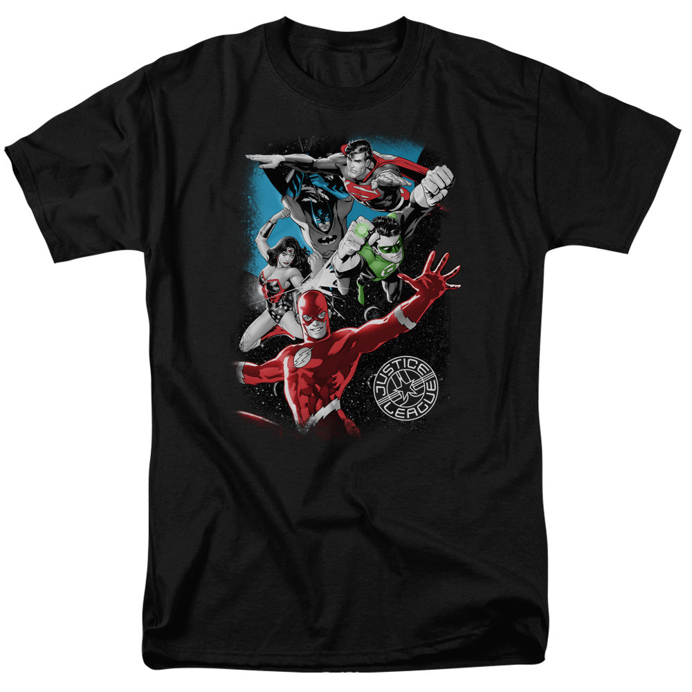 Jla - Galactic Attack - Short Sleeve Adult 18/1 - Black T-shirt