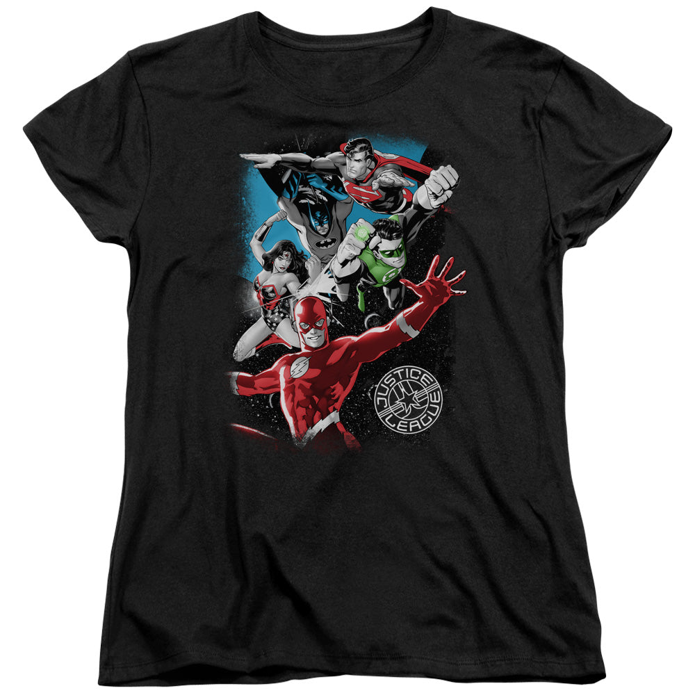 Jla - Galactic Attack - Short Sleeve Womens Tee - Black T-shirt