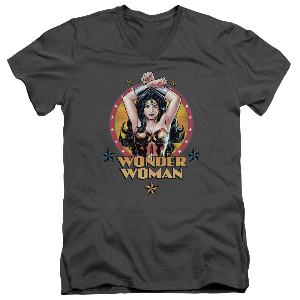 Jla - Powerful Woman - Short Sleeve Adult V-neck - Charcoal T-shirt