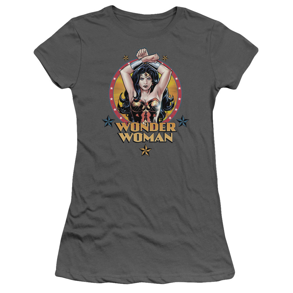 Jla - Powerful Woman - Short Sleeve Junior Sheer - Charcoal T-shirt