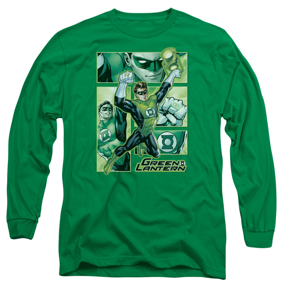 Jla - Green Lantern Panels - Long Sleeve Adult 18/1 - Kelly Green T-shirt