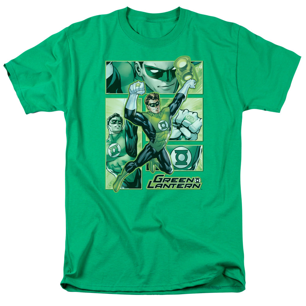 Jla - Green Lantern Panels - Short Sleeve Adult 18/1 - Kelly Green T-shirt