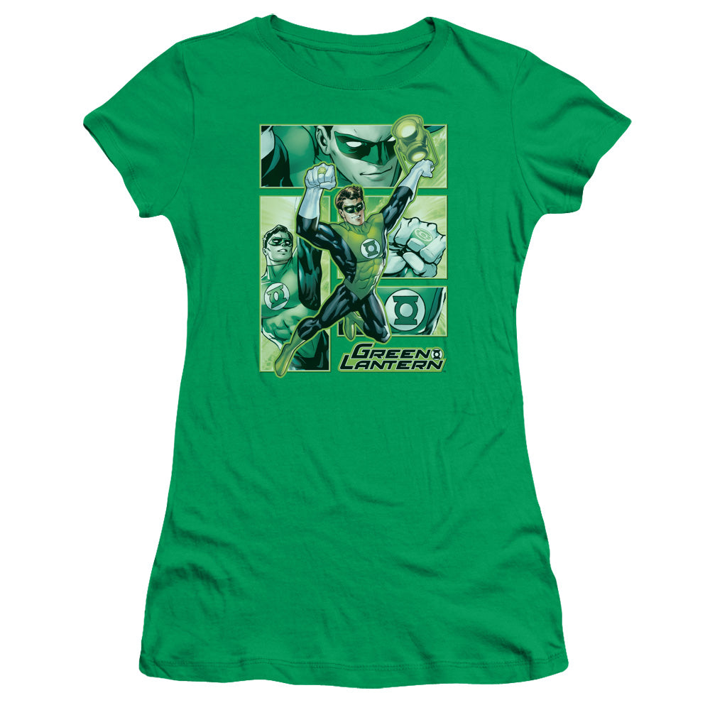 Jla - Green Lantern Panels - Short Sleeve Junior Sheer - Kelly Green T-shirt