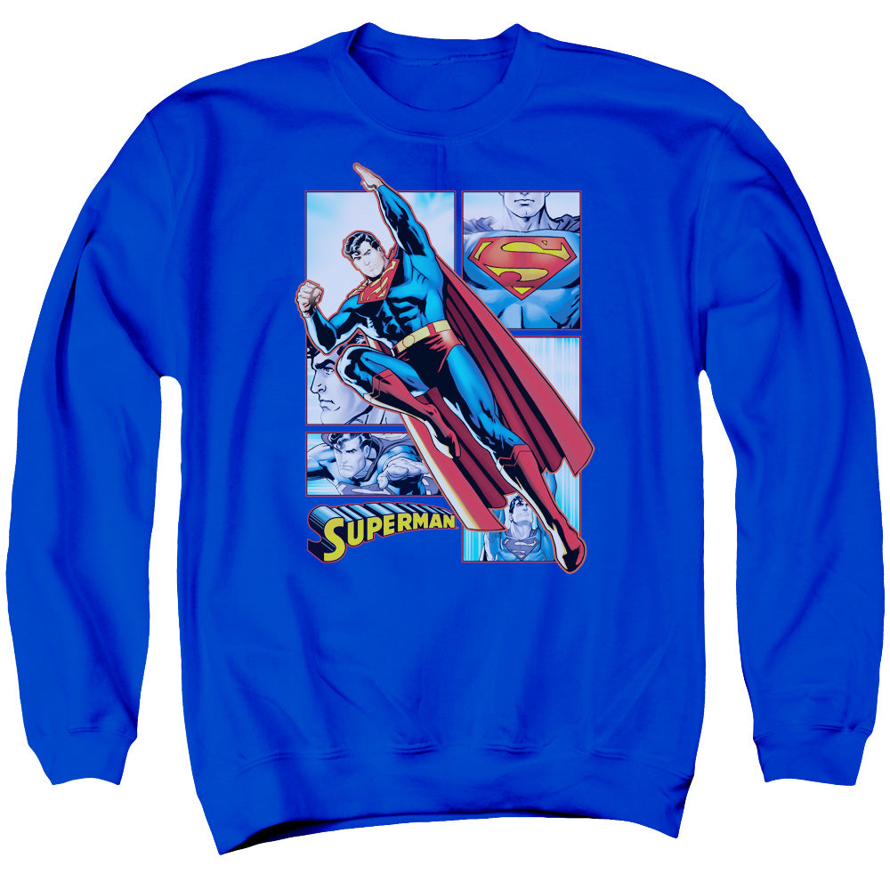 Jla - Superman Panels - Adult Crewneck Sweatshirt - Royal Blue