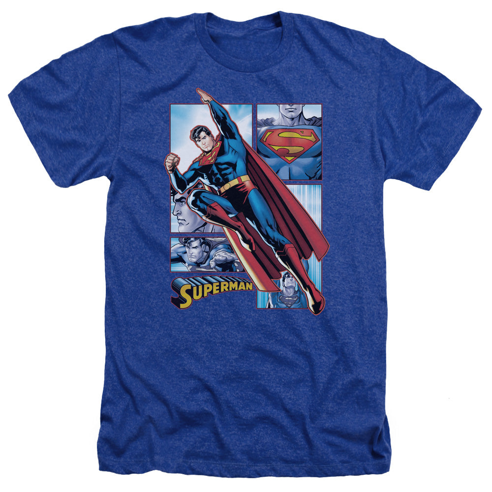 Jla - Superman Panels - Adult Heather - Royal Blue
