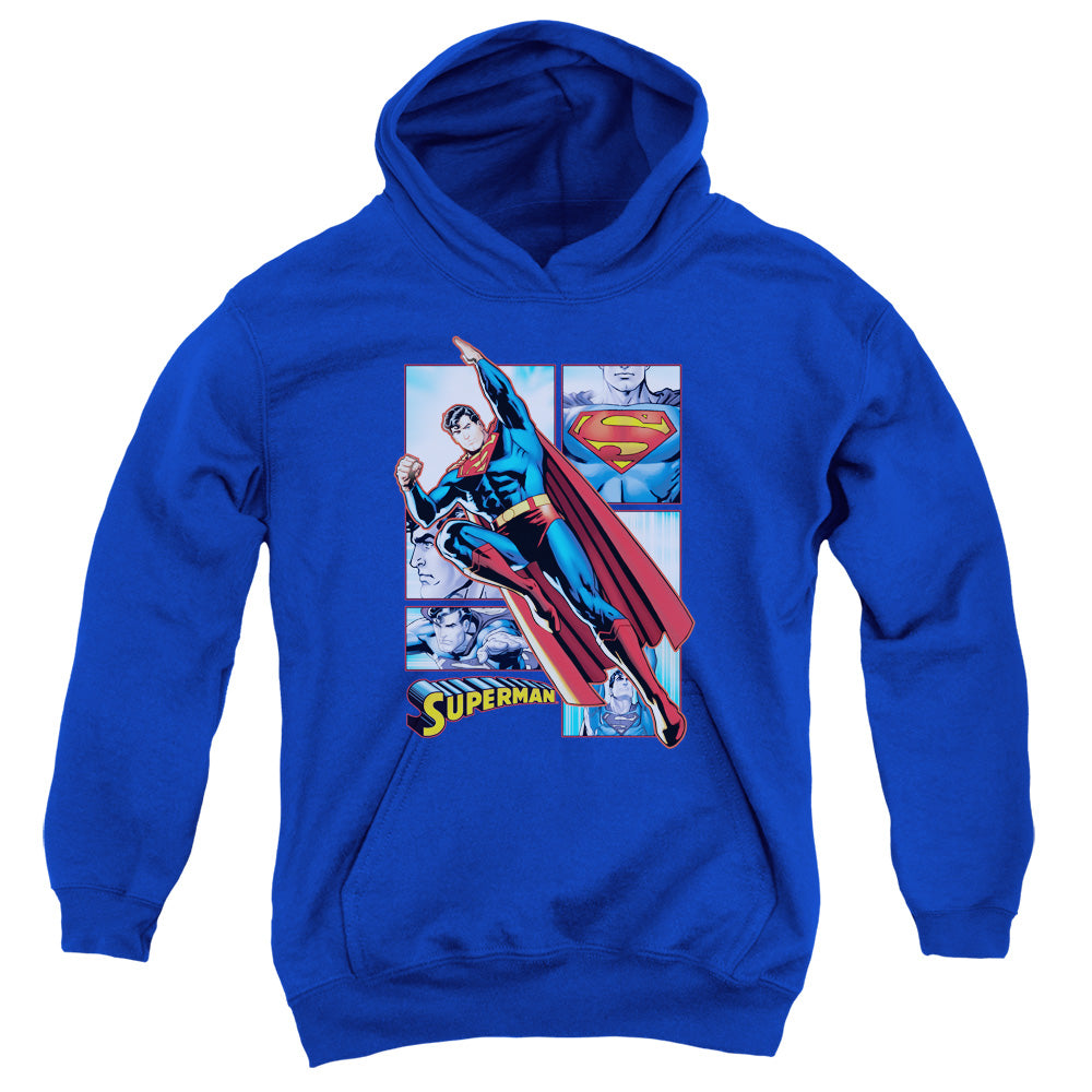 Jla - Superman Panels - Youth Pull-over Hoodie - Royal