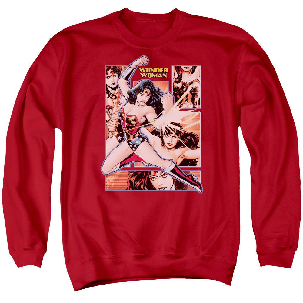 Jla - Wonder Woman Panels - Adult Crewneck Sweatshirt - Red