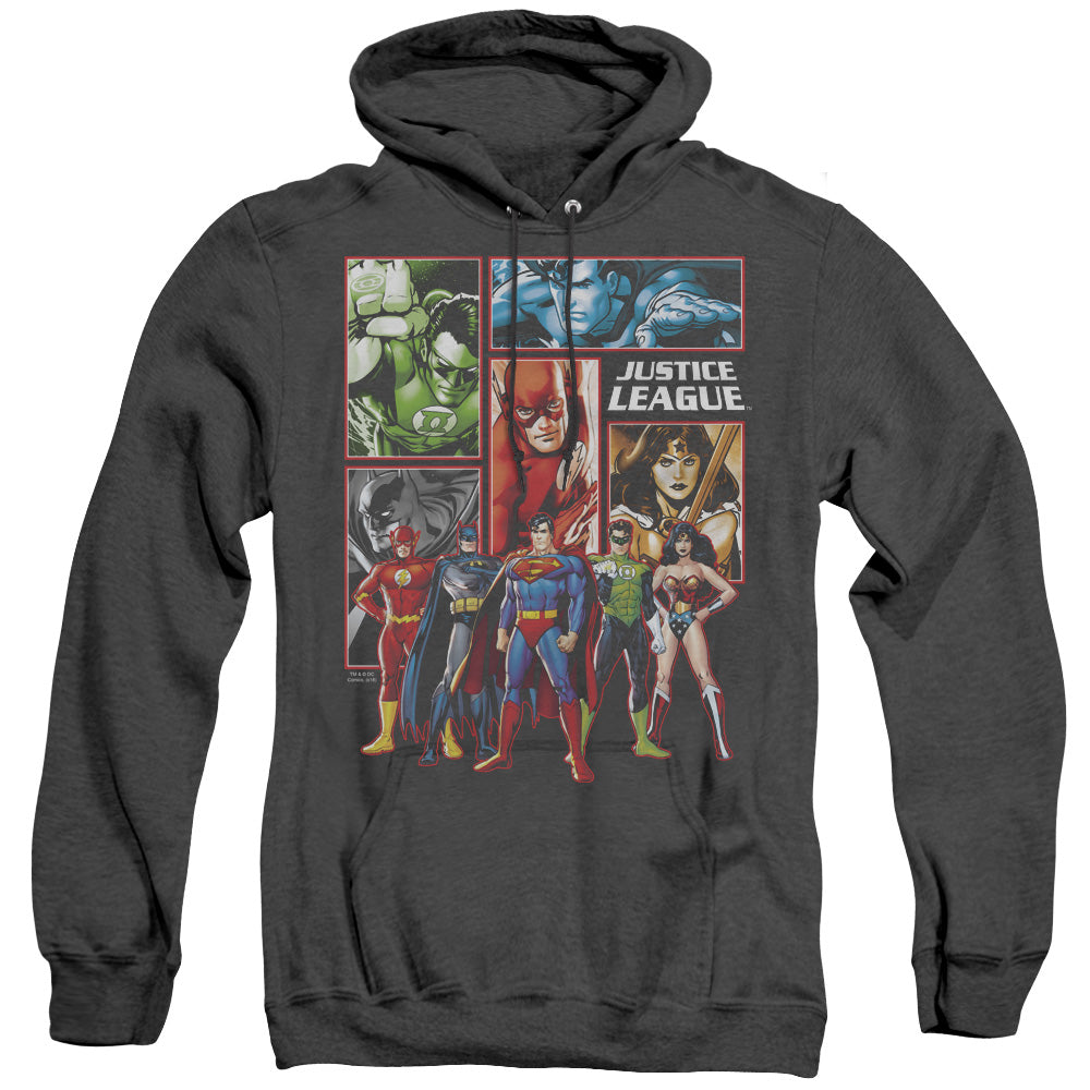 Jla - Justice League Panels - Adult Heather Hoodie - Black
