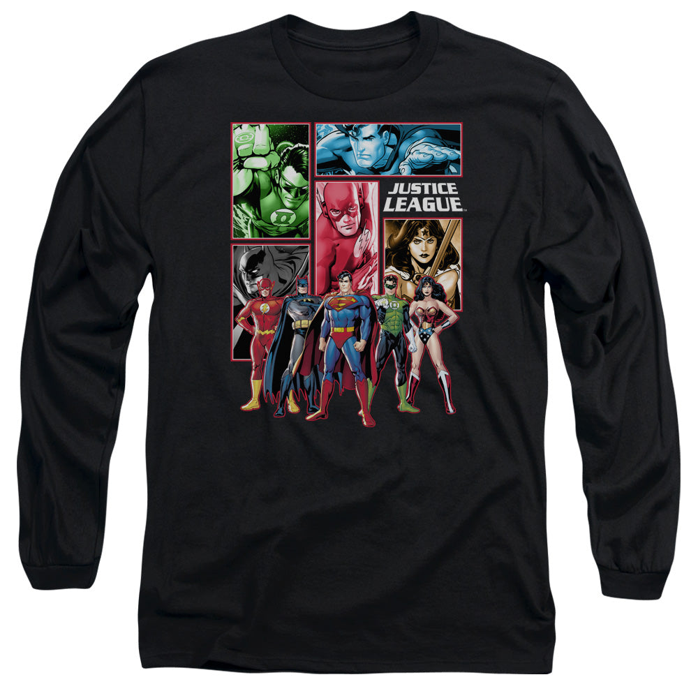 Jla - Justice League Panels - Long Sleeve Adult 18/1 - Black T-shirt