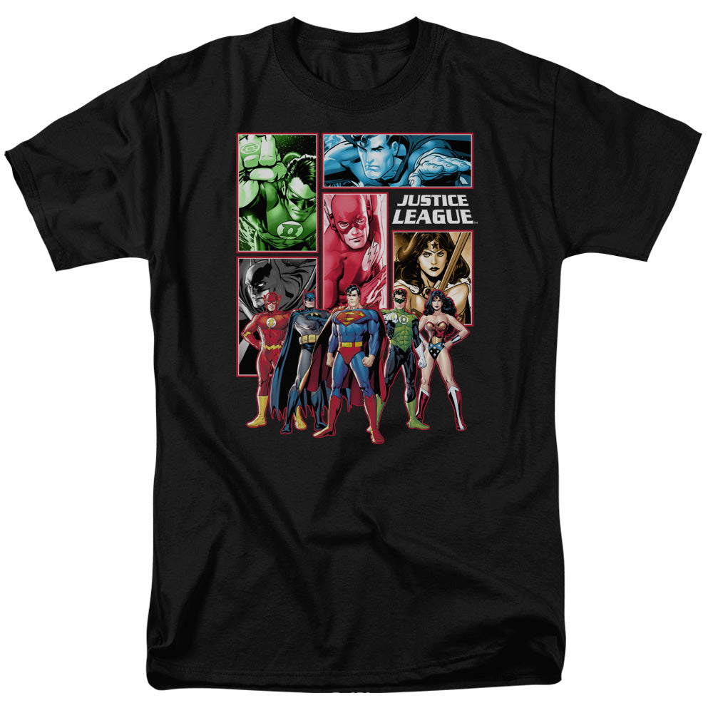 Jla - Justice League Panels - Short Sleeve Adult 18/1 - Black T-shirt