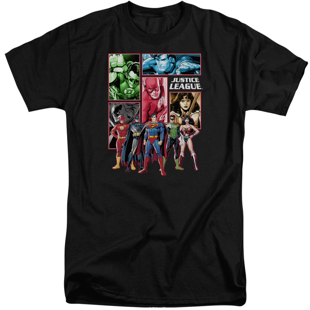 Jla - Justice League Panels - Short Sleeve Adult Tall - Black T-shirt