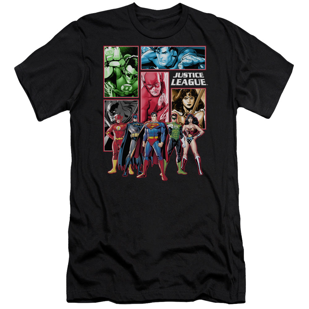 Jla - Justice League Panels - Short Sleeve Adult 30/1 - Black T-shirt