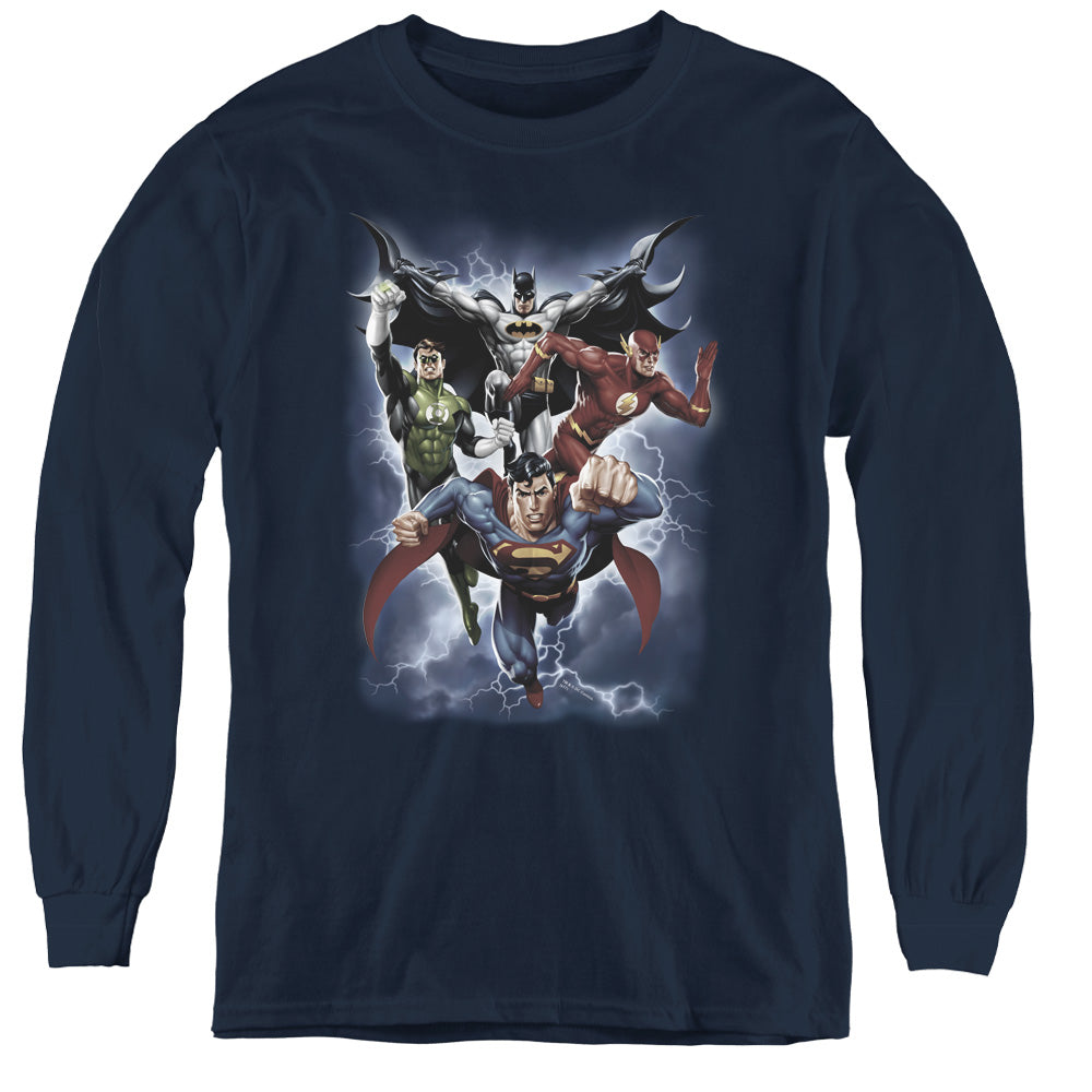 Jla - The Coming Storm - Youth Long Sleeve Tee - Navy